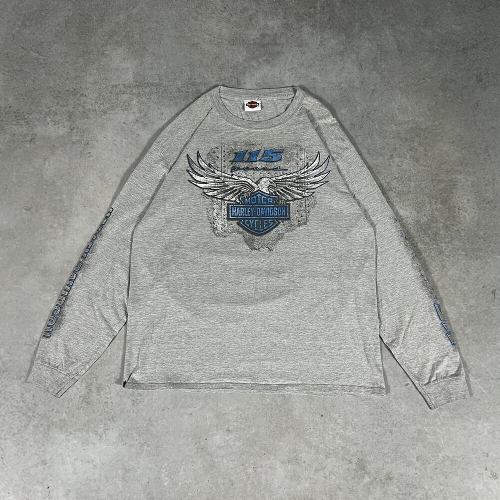 Harley Davidson Tee Mens XL Gray Eagle 115 Years Concord Anniversary Long Sleeve